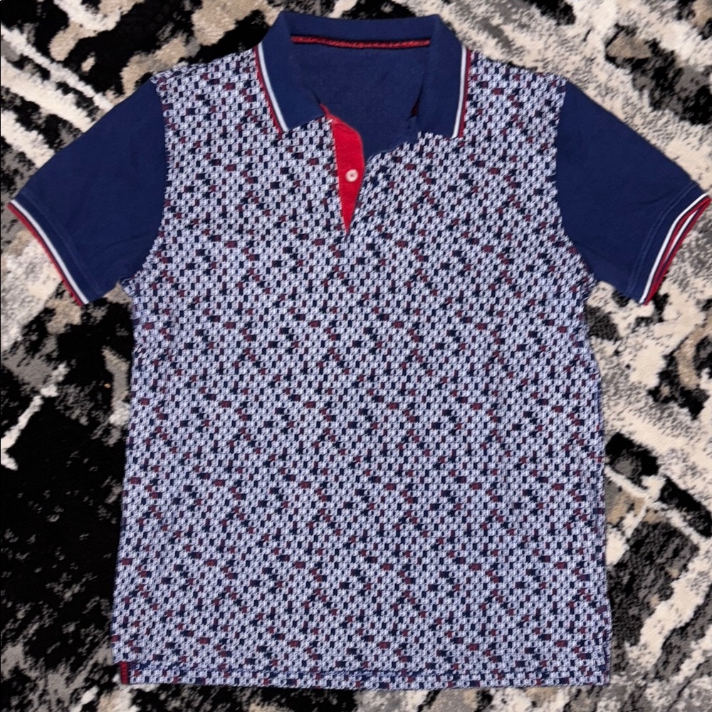Carolina Herrera Mens Stylish Blue Patterned Polo Shirt